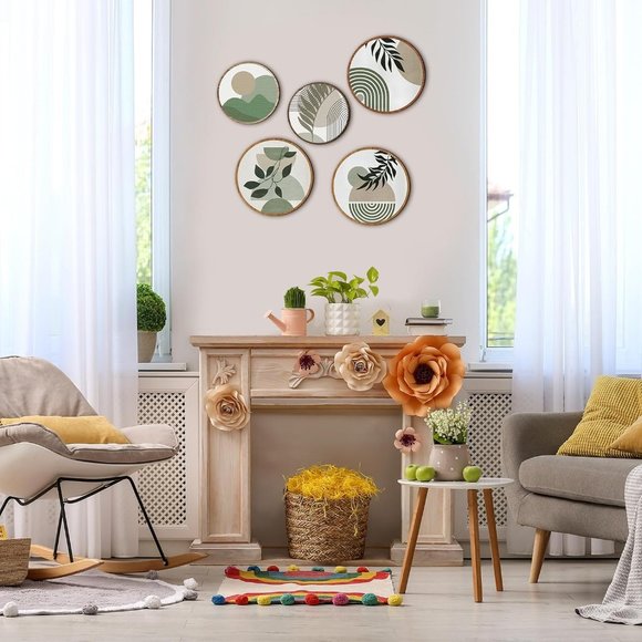 10'' and 8'' 5 Pcs Boho Wooden Bohemian Greenery Wall Hanging Decor - Picture 4 of 6